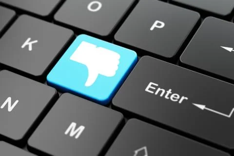 Social network concept: Thumb Down on computer keyboard background 스톡 일러스트