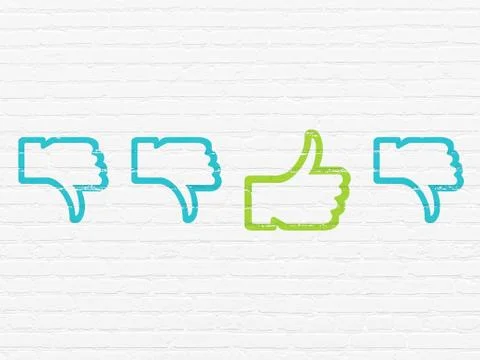 Social network concept: thumb up icon on wall background Illustrazione stock