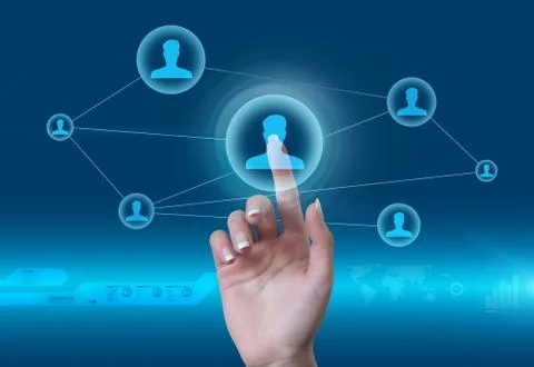 Social network concept. touching the man icon in the future style Stock Illustration