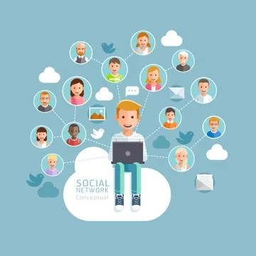 Social Network Conceptual Flat Style. Vector Illustration. Stock Illustration