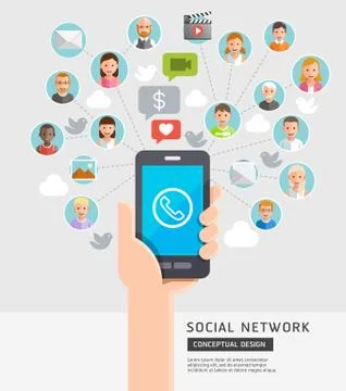 Social Network Conceptual Flat Style. Vector Illustration. Stock Illustration