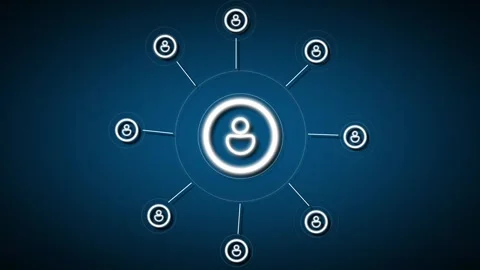 Social network connection animation links profile icons inside circles. Net.. Stock Footage 341129718