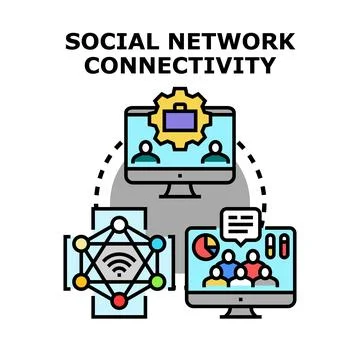 Social network connectivity technology sharing information communication イラスト素材
