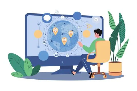 Social Network developer working on a computer Stock Illustration