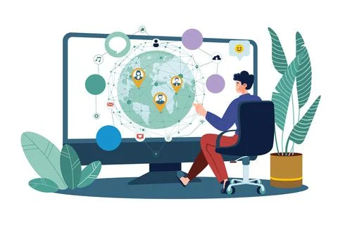 Social Network Developer Working On A Computer Stock Illustration