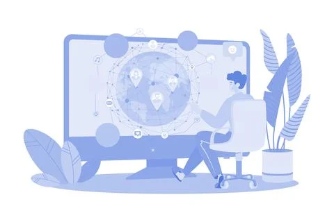 Social Network Developer Working On A Computer Stock Illustration