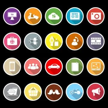 Social network flat icons with long shadow Stock Illustration