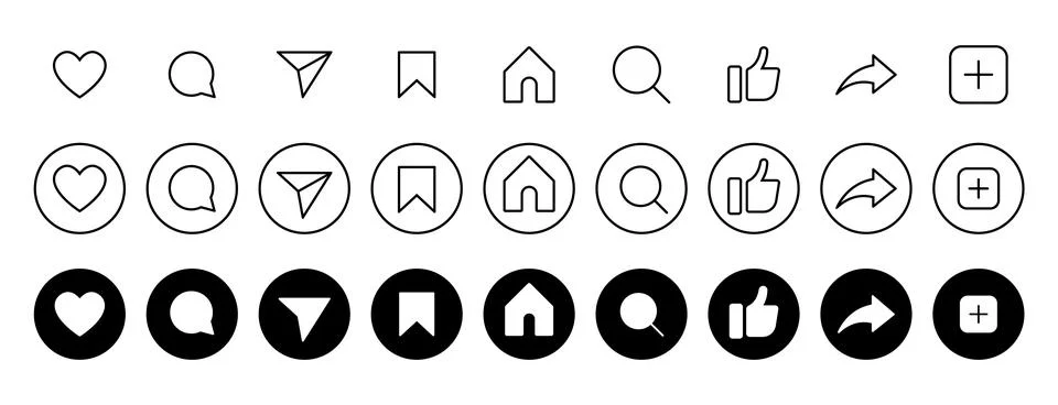 Social Network Flat Line Round Style Icon Collection Vector Illustration Stock Illustration