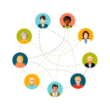 Social network with flat people on white Stock Illustration