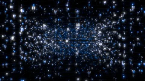 Social network as a flow of bright people portraits moving along dark blue Stock Illustration
