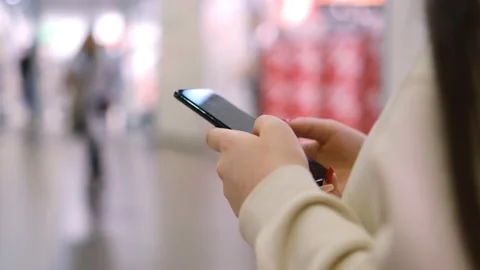 Social network. Flying the camera around. Red discounts. sale of goods.Girl Stock Footage 169282569