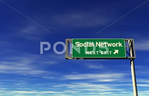 Social Network Freeway Exit Sign Stock Illustration