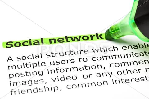 'social network' highlighted in green Stock Photos