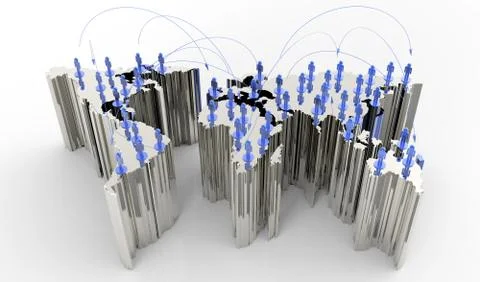 Social network human 3d on world map Stock Illustration