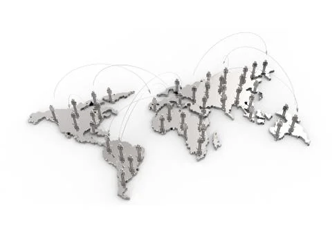 Social network human 3d on world map Ilustración de archivo