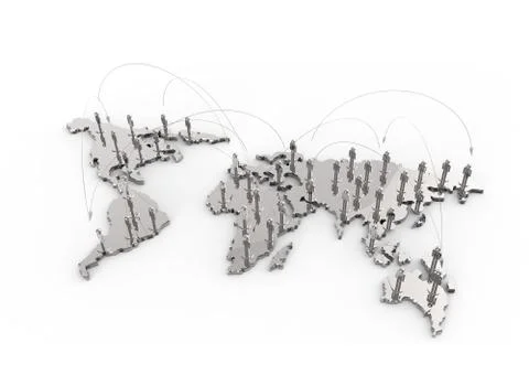 Social network human 3d on world map Ilustración de archivo