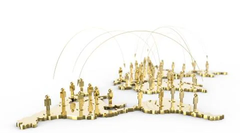 Social network human 3d on world map 스톡 일러스트