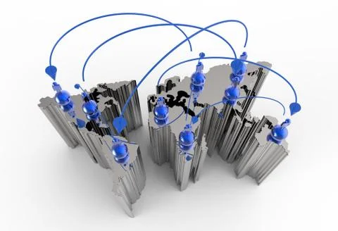 Social network human 3d on world map Ilustración de archivo