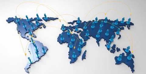 Social network human 3d on world map Stock Illustration