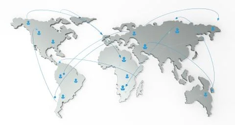 Social network human 3d on world map Stock-Illustration