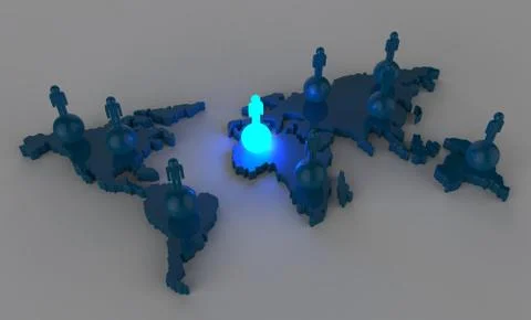 Social network human 3d on world map as concept Stock-Illustration