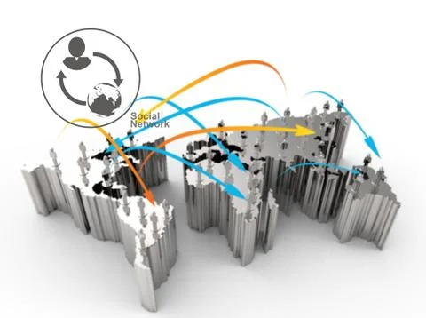 Social network human 3d on world map Stock-Illustration