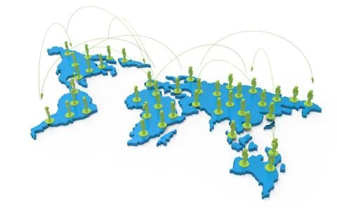 Social network human 3d on world map 스톡 일러스트