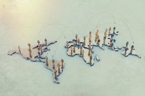 Social network human 3d on world map Ilustración de archivo