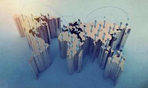 Social network human 3d on world map Ilustración de archivo
