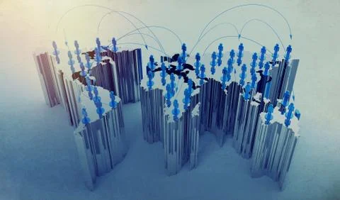 Social network human 3d on world map 스톡 일러스트