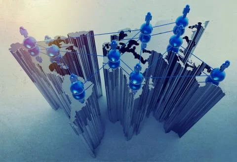Social network human 3d on world map Stock Illustration