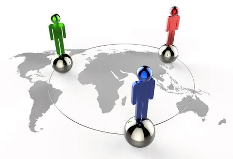 Social network human 3d on world map as concept 스톡 일러스트