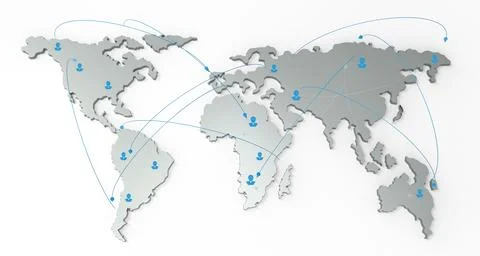 Social network human 3d on world map Stock Photos