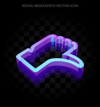 Social network icon: 3d neon glowing Thumb Down made of glass, EPS 10 vector Illustrazione stock