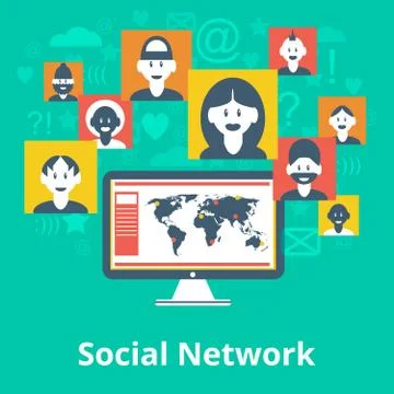 Social network icons composition poster 스톡 일러스트