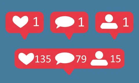Social network icons pack. Like, comment, follow. Vector illustration on blue 스톡 일러스트