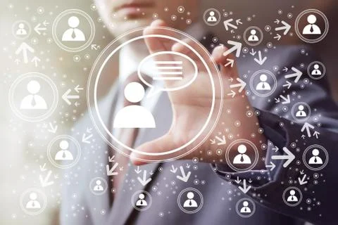 Social network interface businessman touch button Stock Illustration