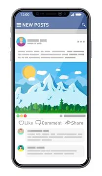 Social network interface template on smartphone 스톡 일러스트