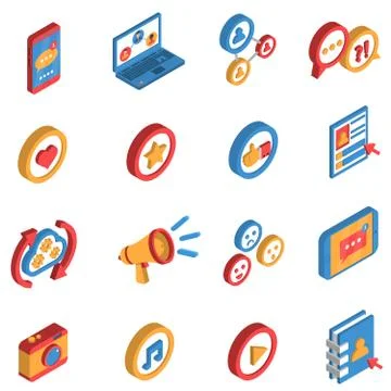 Social Network Isometric Icon Set Stock Illustration