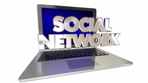 Social Network Laptop Computer Linking Friends Communication 3D Words Video stock 61250649