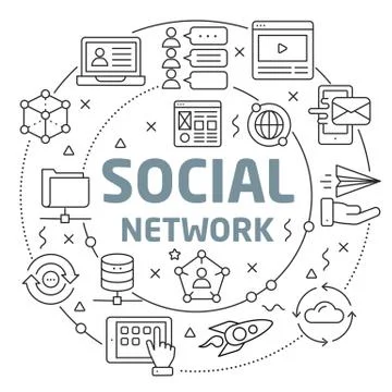 Social network Linear illustration slide for the presentation Illustrazione stock