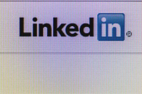 Social network linkedin icon on the computer screen Stock Photos