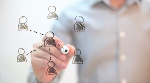Social network. Man draws on transparent screen Stock Footage 68088625