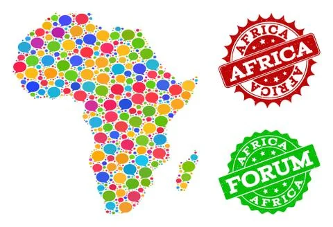 Social Network Map of Africa with Chat Bubbles and Distress Watermarks Stock Illustration