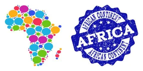 Social Network Map of Africa with Message Clouds and Grunge Seal Stock Illustration