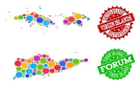 Social Network Map of American Virgin Islands with Talk Clouds and Grunge 스톡 일러스트