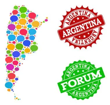 Social Network Map of Argentina with Message Bubbles and Textured Stamps Stock Illustration