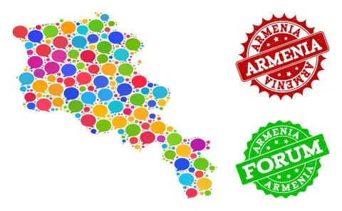 Social Network Map of Armenia with Message Clouds and Textured Seals Stock Illustration