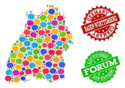 Social Network Map of Baden-Wurttemberg State with Message Clouds and Scratched Stock Illustration