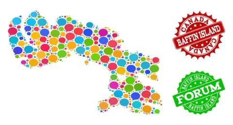 Social Network Map of Baffin Island with Message Clouds and Textured Watermarks Stock Illustration